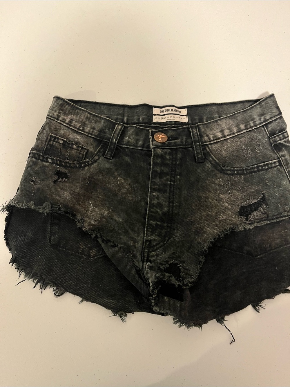 One X OneTeaspoon Black Washed Distressed Jean Shorts